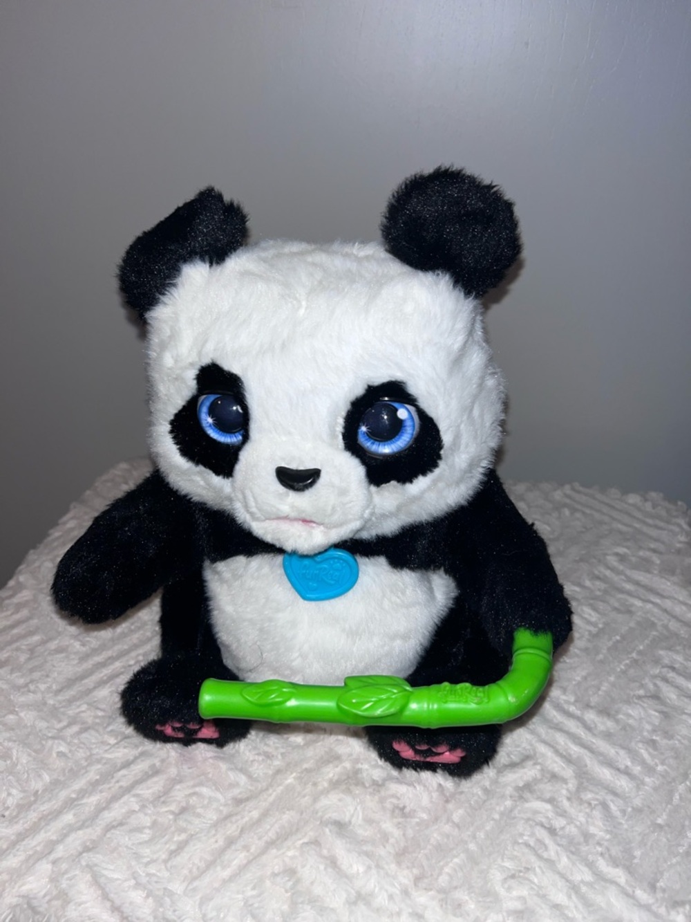 Tumbling Panda Toy with Blue Eyes and Green Bamboo